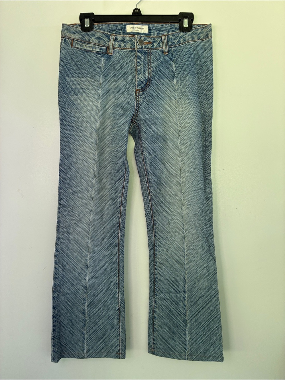Vintage Jill Stuart Medium Wash Diagonal Chevron Low Rise Slight Flare Jeans 8